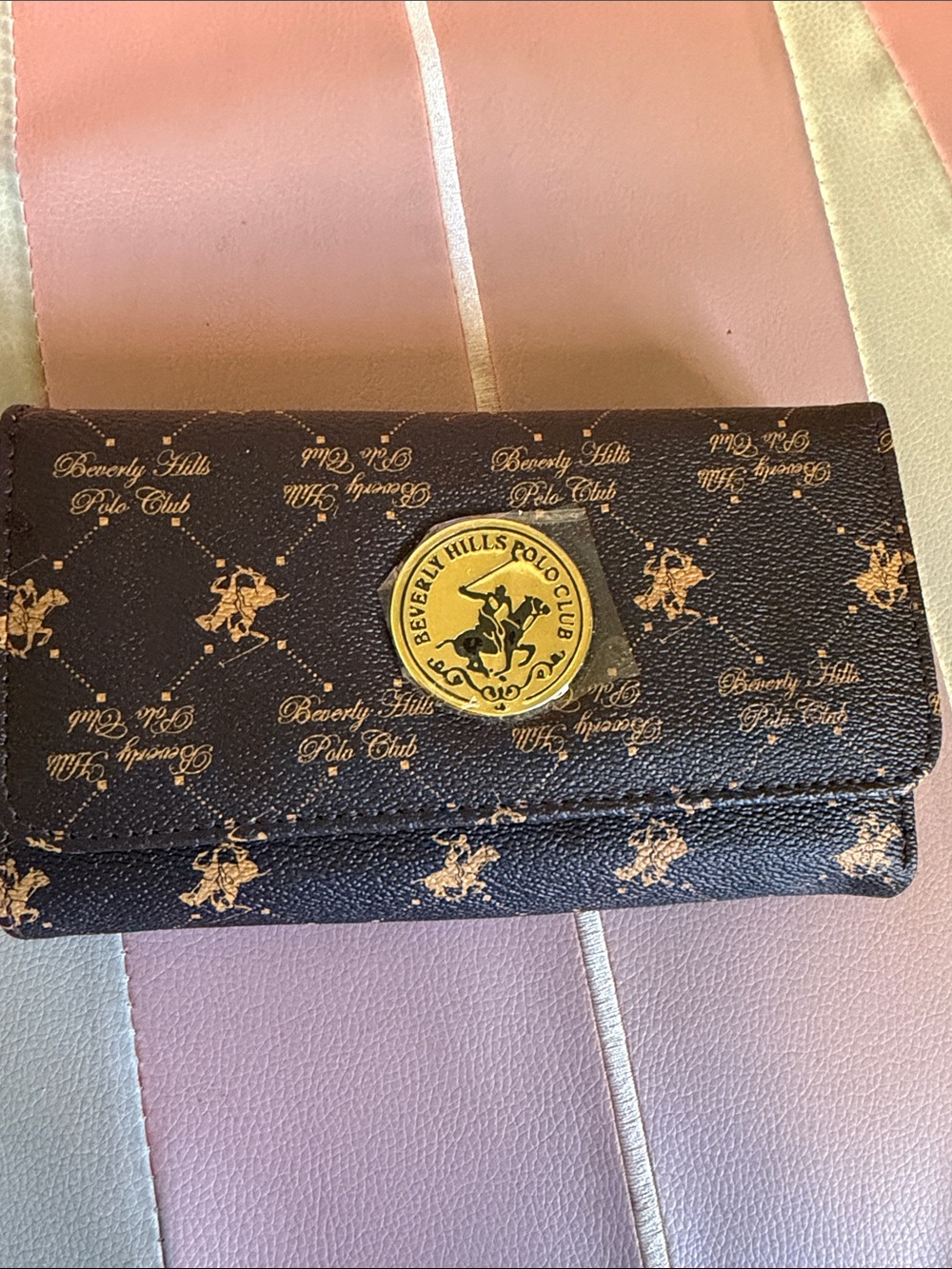 Beverly Hills Polo Club Brown Wallet with Gold Logo Medallion